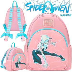 Loungefly: Marvel - Spider-Gwen  Pink & Webbed Mini Backpack with Bows *NWT*